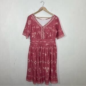 Eshakti Pink Vintage Floral Print Crepe Pleated Empire Dress Size Large or 14